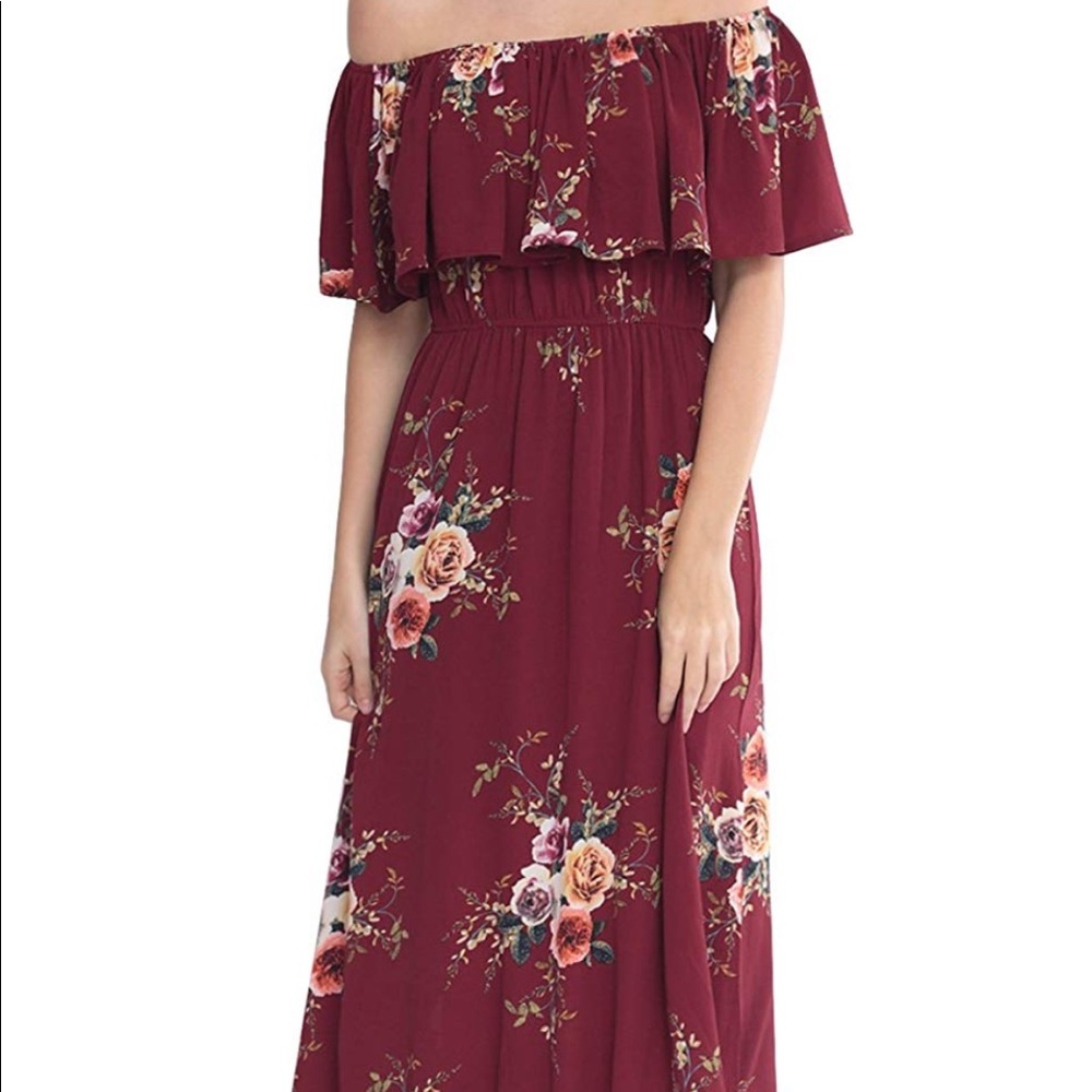 Maxi Dress Burgundy Floral Size Large